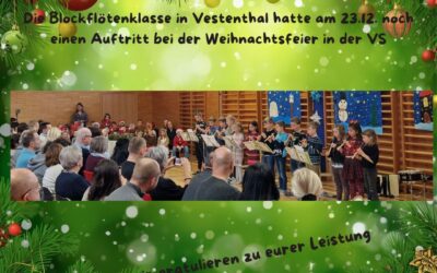 Die Blöckflötenklasse in Vestenthal zeigte ihr Können